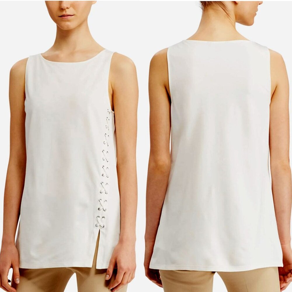 Lauren Ralph Lauren New 1897 Ivory Jewel Neck Sleeveless Casual Top Size Large